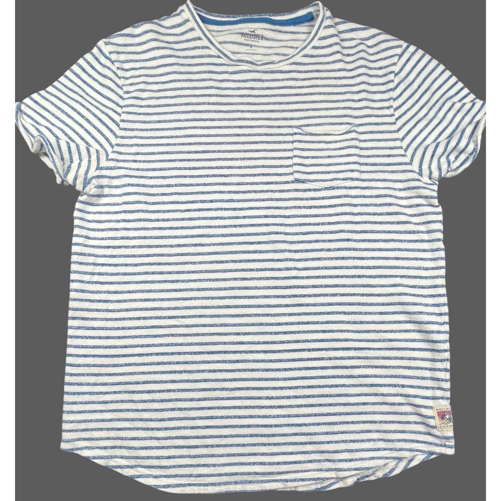 Hollister Stripe Pocket Tee M Blue White Short Sleeve California Shirt Unisex Te